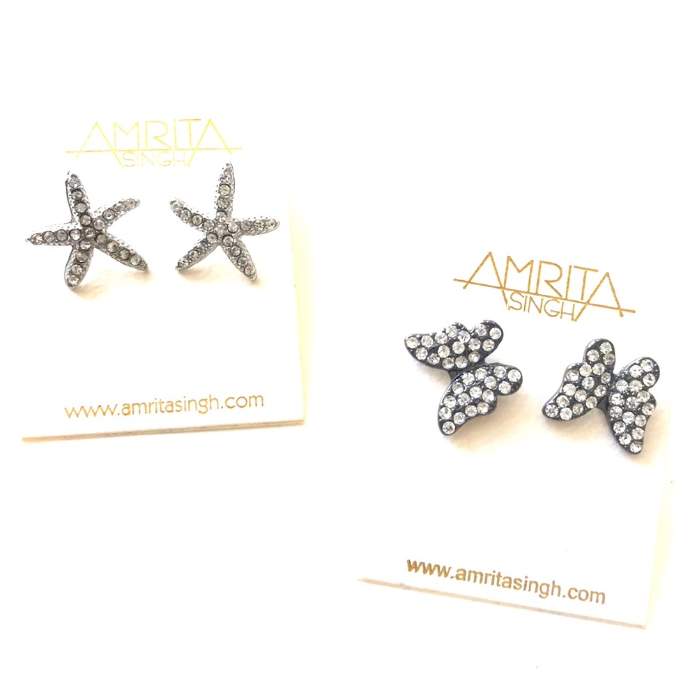 NWT 2 AMRITA SINGH silver and gunmetal earrings